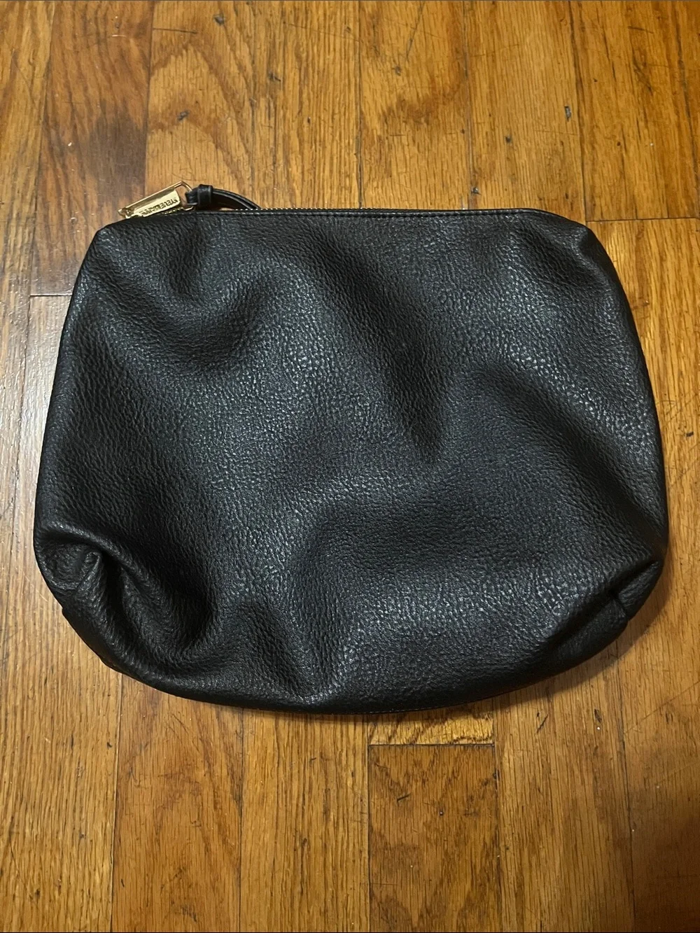 Steve Madden Classic Black Faux Leather Large Clutch Cosmetic Pouch